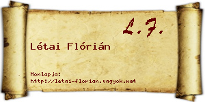 Létai Flórián névjegykártya